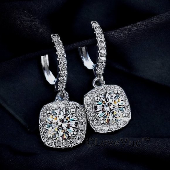 Certified 2ct. t.w. Diamond Cushion Frame Dangle Hoop Earrings - Picture 5 of 15